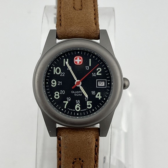 Vtg Wenger SAK Watch Women 29mm Black Dial Date Marlboro Swiss- New Battery - Picture 1 of 9